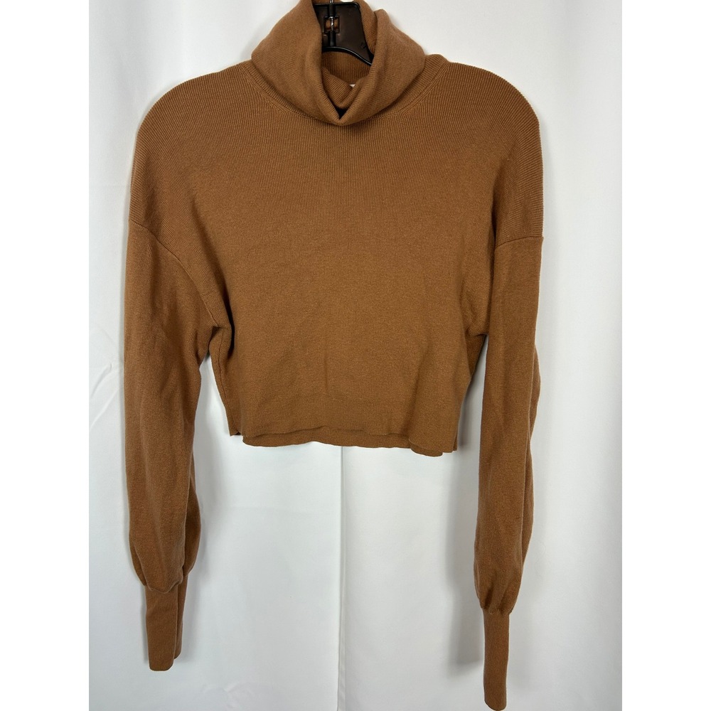 Wilfred Aritzia Brown Wool Cotton Blend Turtleneck Cropped Sweater Medium